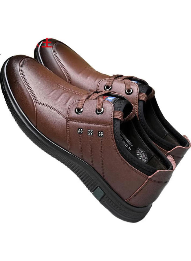 Spider King Men'S Casual Leather Shoes Business Formal Lace-Up Versatile Wear-Resistant Youth Driving Lightweight Men'S Shoes Dark Brown Size 38 - Image 3