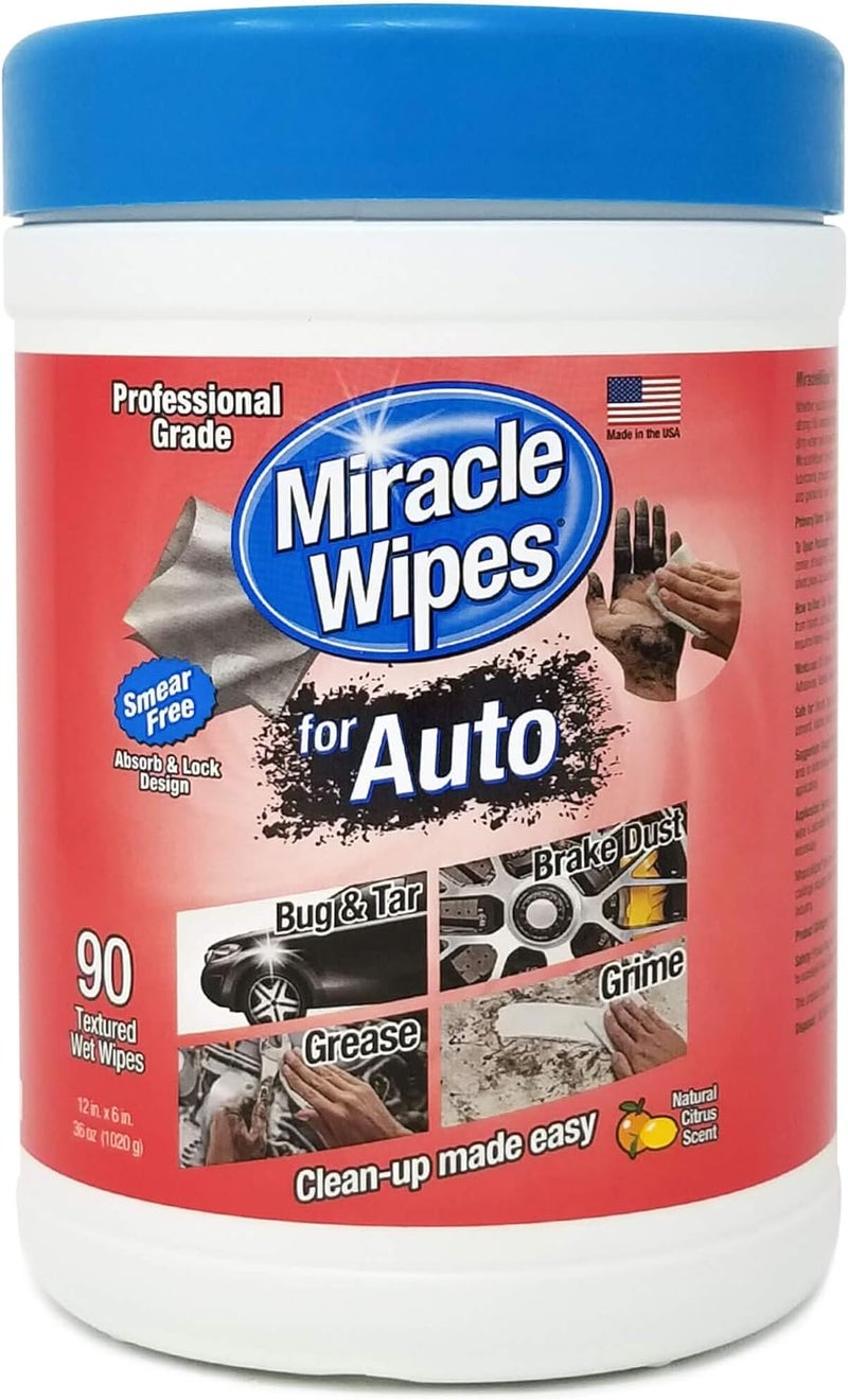 MiracleWipes for Automotive, All Purpose Cleaning Wipes for Hands, Auto Interior, Exterior, Detailing, Removes Grease, Lubricants, Sticky Adhesives, Grime, Dirt, Car Cleaning Supplies - 90 Count - Image 1
