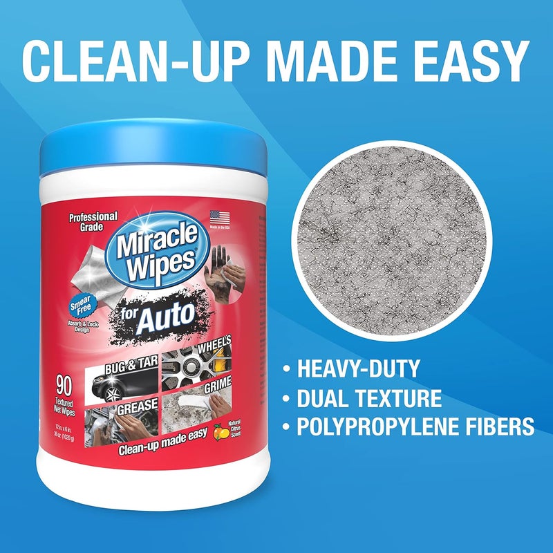 MiracleWipes for Automotive, All Purpose Cleaning Wipes for Hands, Auto Interior, Exterior, Detailing, Removes Grease, Lubricants, Sticky Adhesives, Grime, Dirt, Car Cleaning Supplies - 90 Count - Image 2