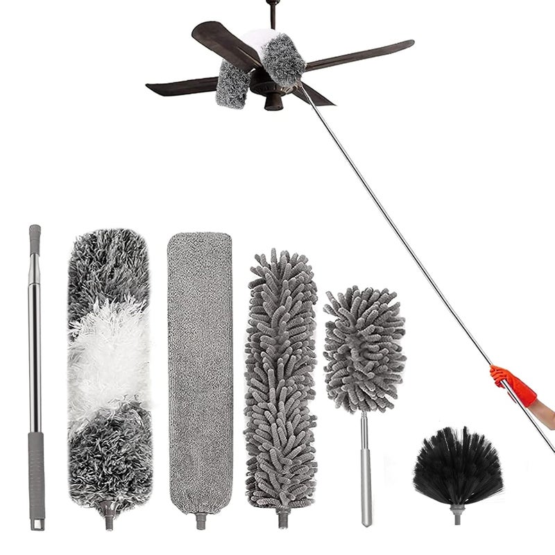 ShineMe 6pack Duster with Extension Pole Reusable Microfiber Duster with Telescoping Pole Different Duster Head for Cleaning High Ceilings Walls Fans Cobweb Gap Blind Furniture Cars - Image 1