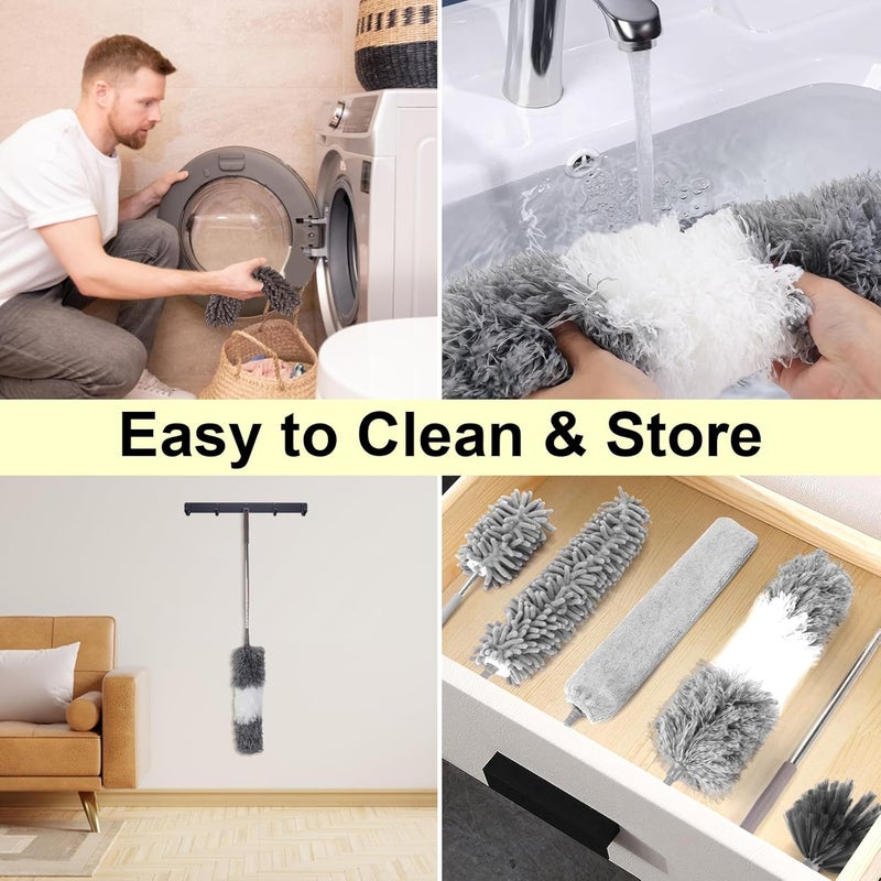ShineMe 6pack Duster with Extension Pole Reusable Microfiber Duster with Telescoping Pole Different Duster Head for Cleaning High Ceilings Walls Fans Cobweb Gap Blind Furniture Cars - Image 5