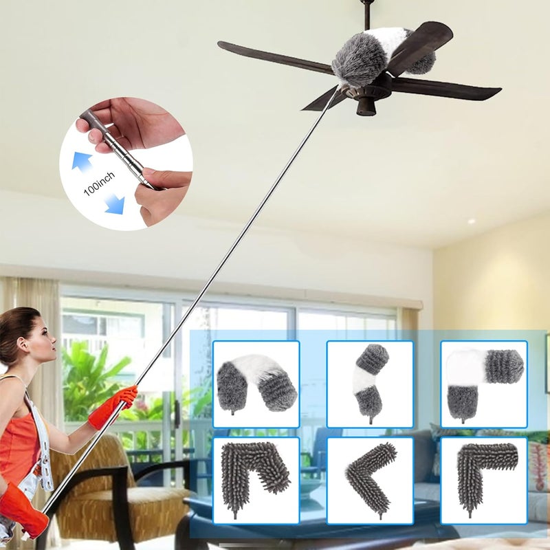 ShineMe 6pack Duster with Extension Pole Reusable Microfiber Duster with Telescoping Pole Different Duster Head for Cleaning High Ceilings Walls Fans Cobweb Gap Blind Furniture Cars - Image 2