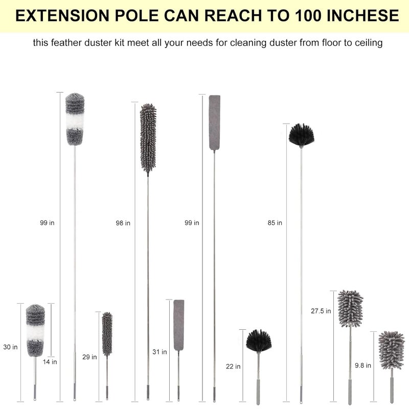 ShineMe 6pack Duster with Extension Pole Reusable Microfiber Duster with Telescoping Pole Different Duster Head for Cleaning High Ceilings Walls Fans Cobweb Gap Blind Furniture Cars - Image 4