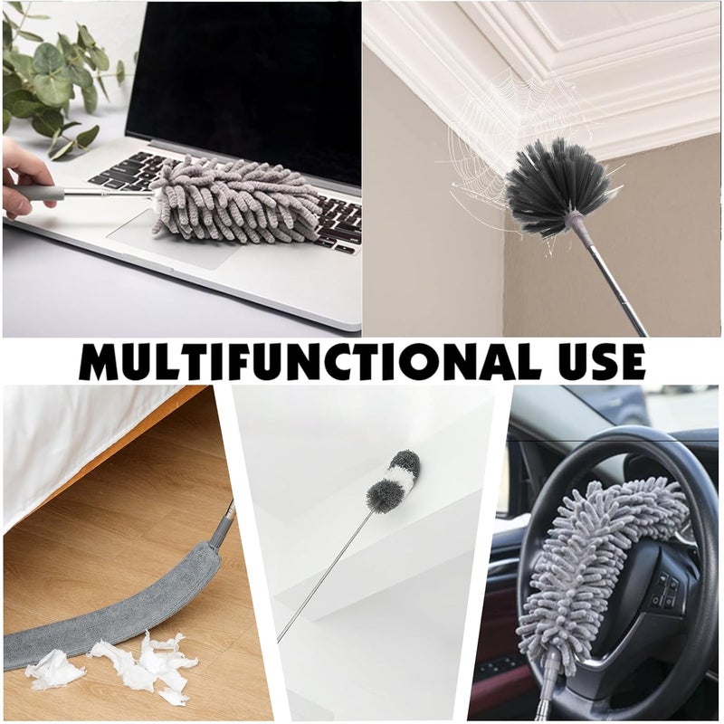 ShineMe 6pack Duster with Extension Pole Reusable Microfiber Duster with Telescoping Pole Different Duster Head for Cleaning High Ceilings Walls Fans Cobweb Gap Blind Furniture Cars - Image 3