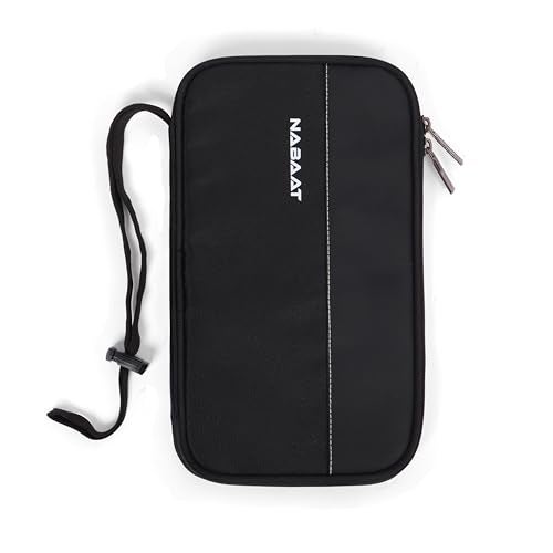 NABAAT Passport Cover Men & Women, Passport Holder for Family Up to 6 Passports, Passport Wallet Pouch Travel Organizer for Documents SIM Cash Card Mobile with Wrist Strap, Black (PH1) - Image 1