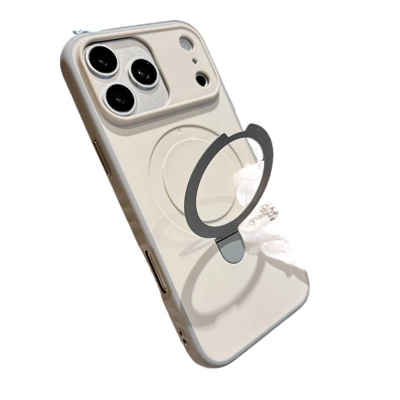 MS غطاء واقي بAcrylic لـ iPhone 15 / 15 Plus / 15 Pro / 15 Pro Max مع حامل قائم وملمس ناعم مع ملمس غير لامع مع مقبض مانع للانزلاق باللون أبيض مضاد للانزلاق بوظيفة حامل من الأكريليك ب. - Image 1