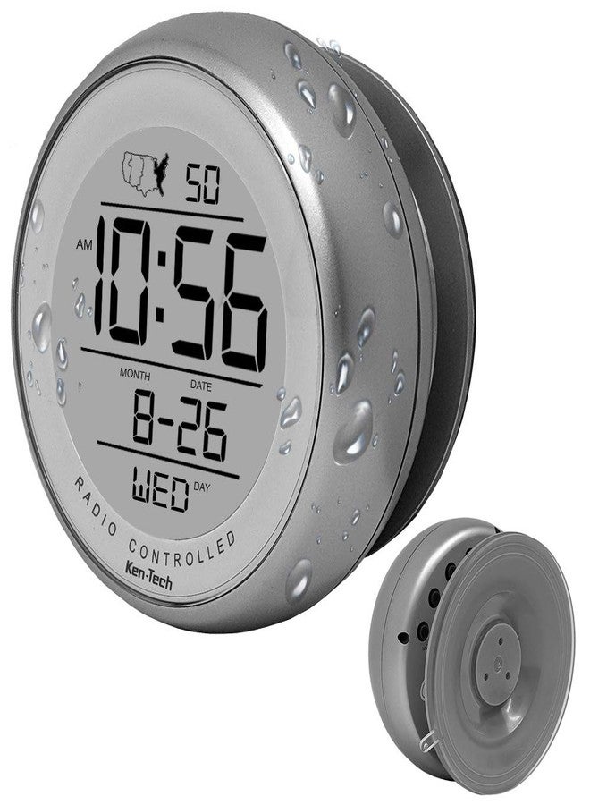 Ken-TECH T-4660 Water Resistant Suction Cup Atomic Clock, Silver - Image 1