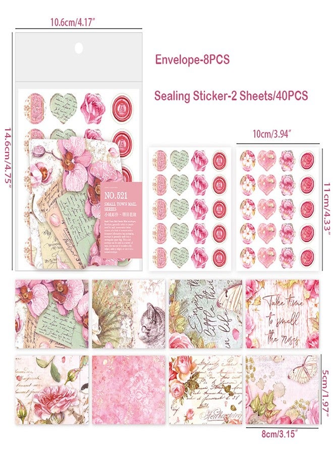Doraking Vintage Flower Mini Envelope, Small Envelopes and Sealing Sticker Set, 40 Matching Envelopes and 2 Sheets Seal Sticker - Image 2