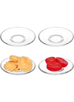 FUNKYFINDS FUNKYFINDS Pack of 4 Clear Glass Saucer Plate Without Cup Transparent KACH KI RAKABI Plates Tea Coffee Cup Serving Under Kitchen Home Serve Restaurant use Small Dessert Plates Tea Plates  - Image 1