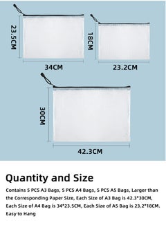 Teuuea 15PCS A3A4A5 Zip File Document Bags, Waterproof Tear-Resistant Plastic Mesh Folders Bags Pockets Pouch, Clear Letter Size Organize File Bags for School Office Travel Homework Storage (Black)  - Image 3