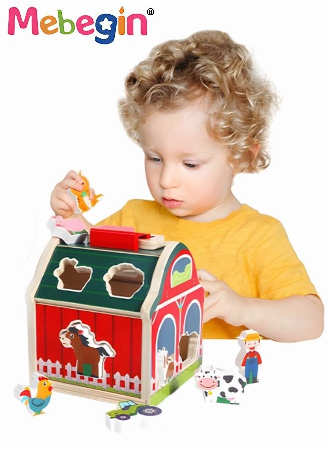 MEBEGIN Wooden Shape Sorter Toy with 10 Animals Blocks,Classic Educational Toy Wooden Farm House Farm Animal Matching Toys Wooden Toy for Boys Girls Gift  - Image 2