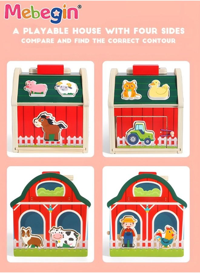 MEBEGIN Wooden Shape Sorter Toy with 10 Animals Blocks,Classic Educational Toy Wooden Farm House Farm Animal Matching Toys Wooden Toy for Boys Girls Gift  - Image 3