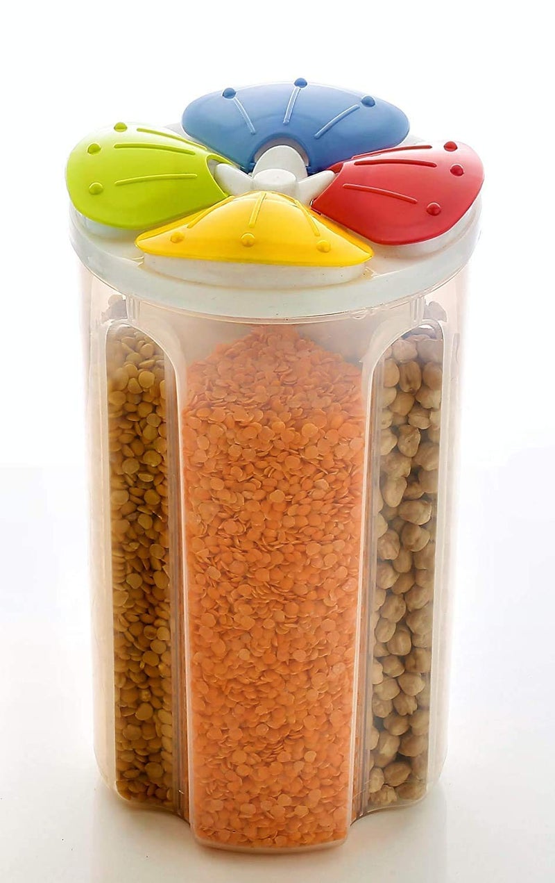 BigPlayer Container for Kitchen 4 Sections Air Tight Transparent Food Grain Cereal Dispenser Storage Container Jar Masala Boxes for KitchenMasala containers 1 - Image 1