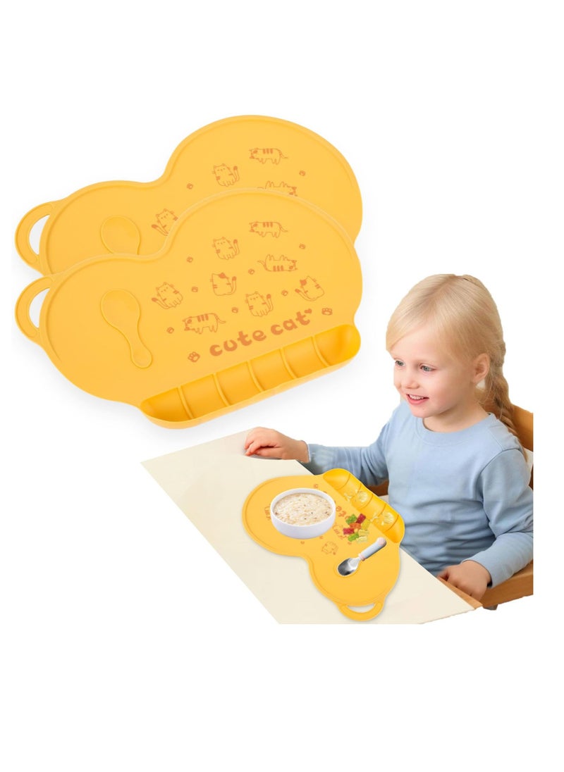 Excefore - Baby Silicone Placemats for Toddlers Kids, Kids Placemats Wipeable, Food Grade Silicone Baby Place Mat, with 6 Food Catching Pockets, Nonslip Heat Resistant, for Dining Table & Restaurants (Yellow) - Image 1