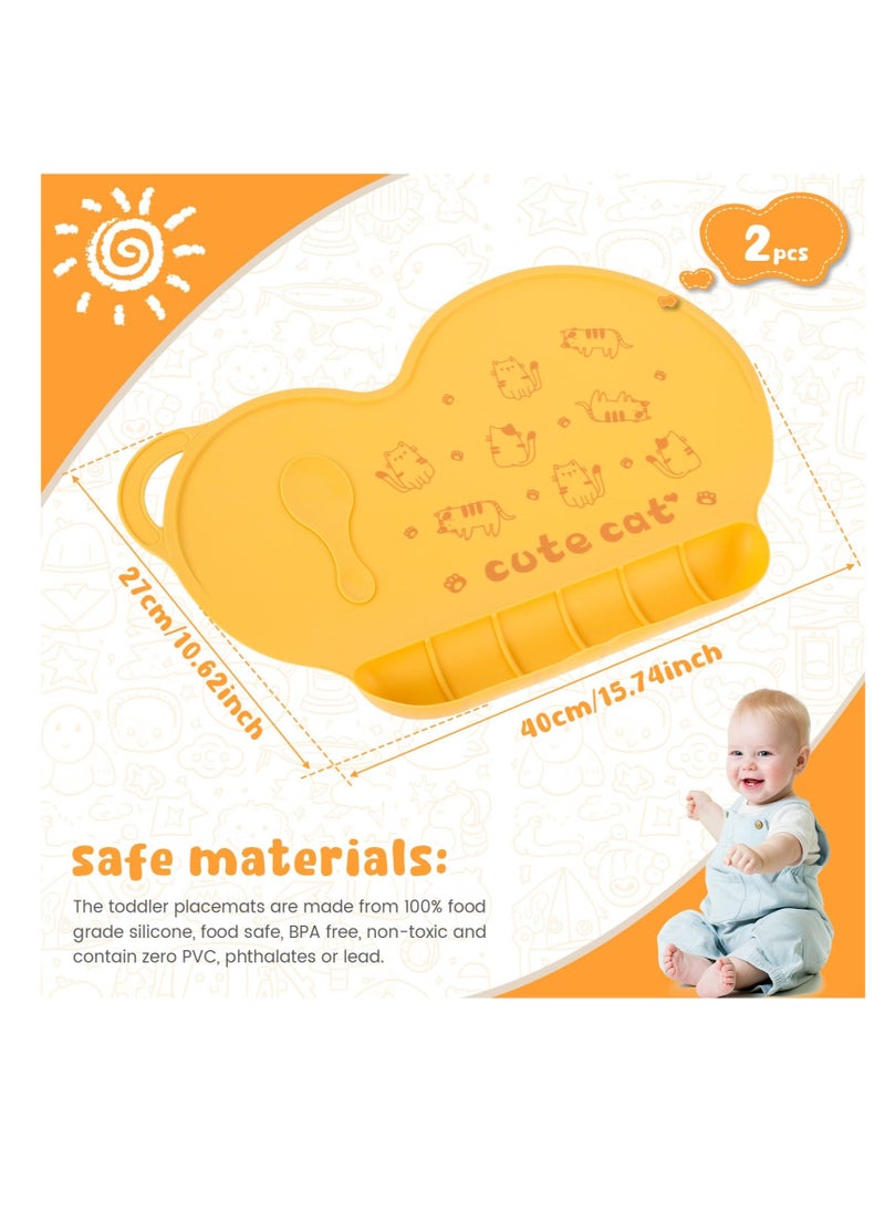 Excefore - Baby Silicone Placemats for Toddlers Kids, Kids Placemats Wipeable, Food Grade Silicone Baby Place Mat, with 6 Food Catching Pockets, Nonslip Heat Resistant, for Dining Table & Restaurants (Yellow) - Image 1