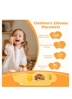 Excefore Baby Silicone Placemats for Toddlers Kids, Kids Placemats Wipeable, Food Grade Silicone Baby Place Mat, with 6 Food Catching Pockets, Nonslip Heat Resistant, for Dining Table & Restaurants (Yellow)  - Image 2