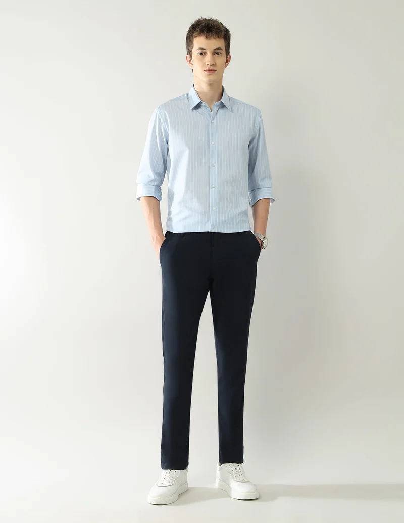 Arrow Light Blue Slim Fit Vertical Striped Shirt for Men | Best Price UAE