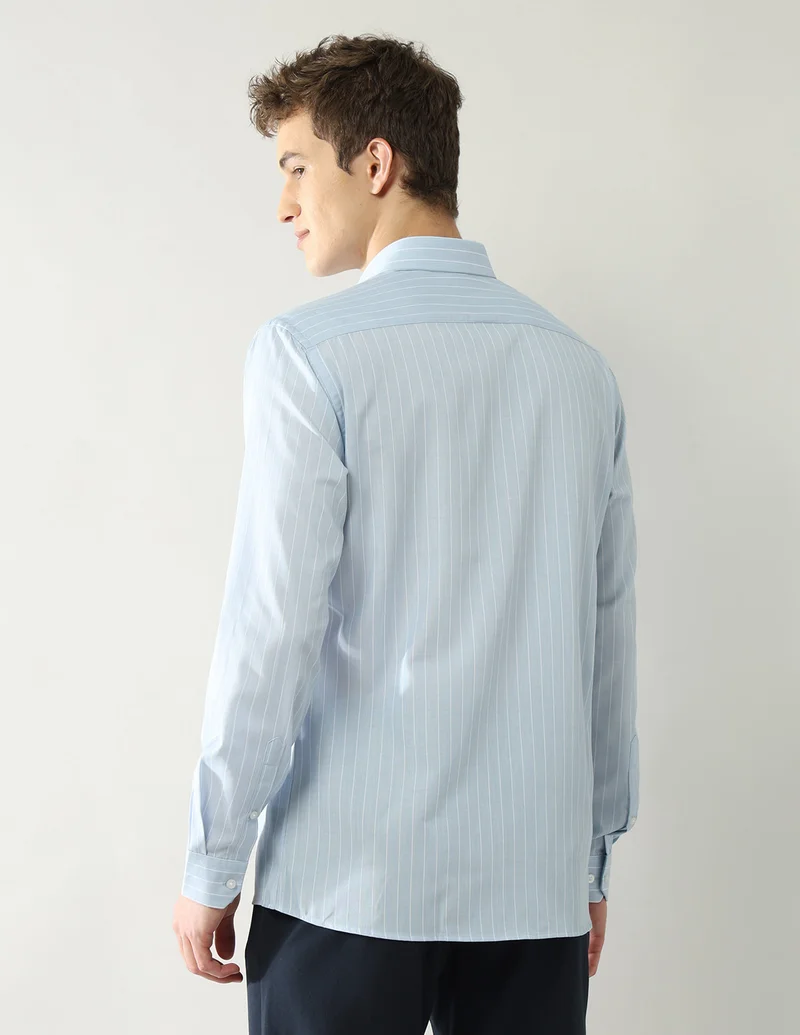Arrow Light Blue Slim Fit Vertical Striped Shirt for Men | Best Price UAE