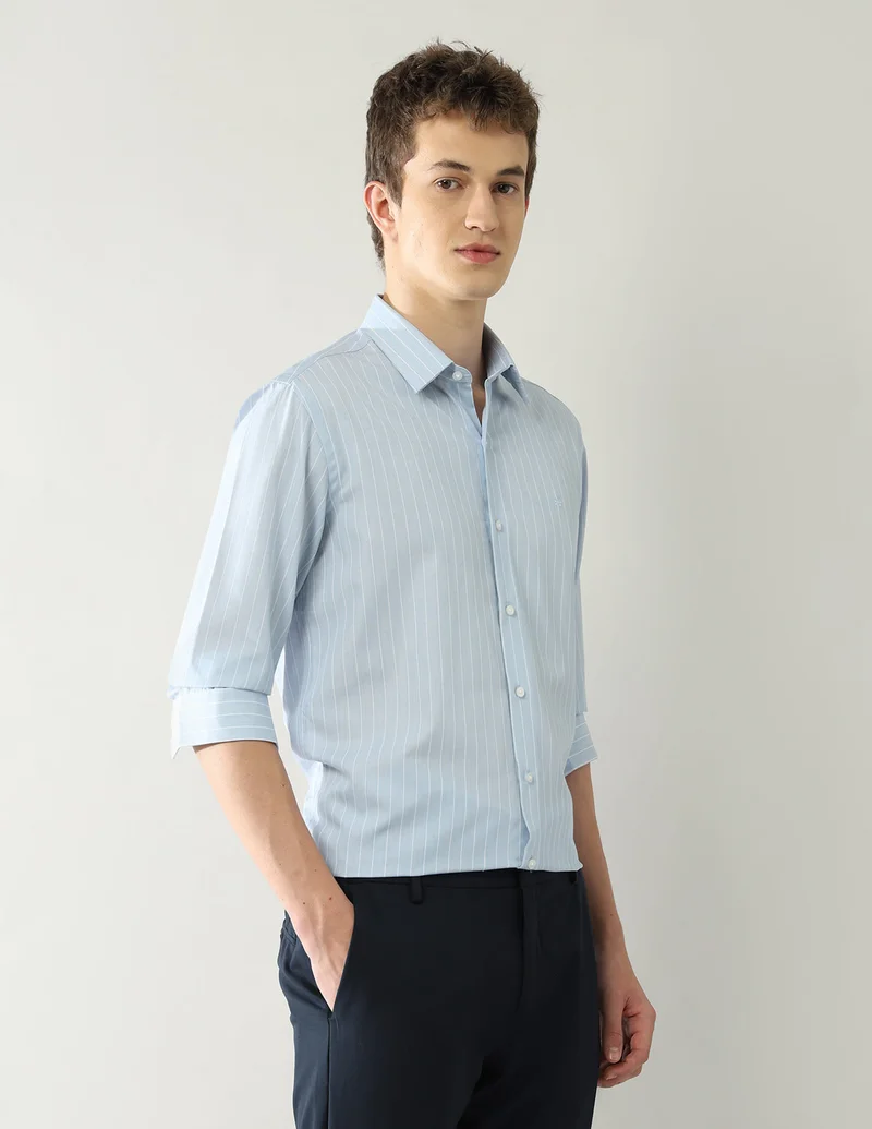 Arrow Light Blue Slim Fit Vertical Striped Shirt for Men | Best Price UAE