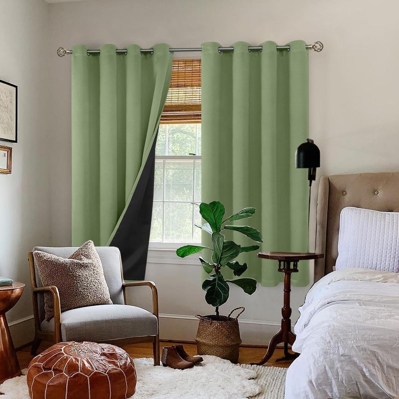 BGment بجلات حرارية معزولة بنسبة 100 ٪ الستائر اللفاتية لغرفة النوم مع بطانة سوداء طبقة مزدوجة غرفة كاملة غلق الضوضاء الستار جروميت (52 × 72 بوصة العشب الأخضر 2 لوحات) - Image 2