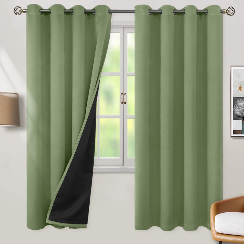 BGment بجلات حرارية معزولة بنسبة 100 ٪ الستائر اللفاتية لغرفة النوم مع بطانة سوداء طبقة مزدوجة غرفة كاملة غلق الضوضاء الستار جروميت (52 × 72 بوصة العشب الأخضر 2 لوحات) - Image 1