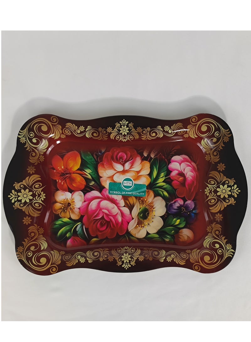 HTH Premium Flower Print Design Stainless Steel Serving Tray Durable Large Dinner Plate Decorative Plate 38x25/45x30 cm - Image 1
