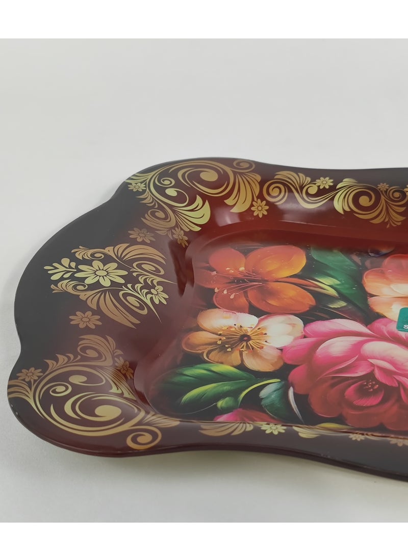 HTH Premium Flower Print Design Stainless Steel Serving Tray Durable Large Dinner Plate Decorative Plate 38x25/45x30 cm - Image 2