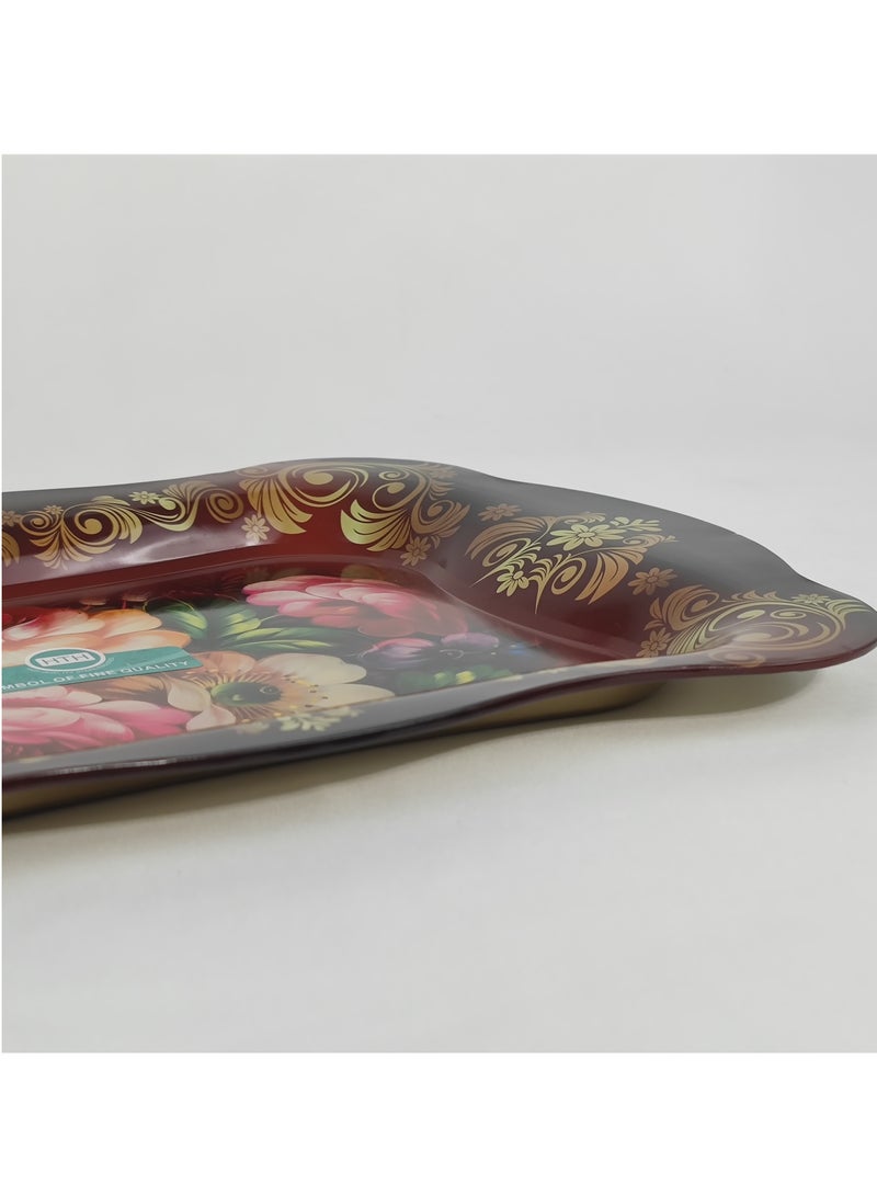 HTH Premium Flower Print Design Stainless Steel Serving Tray Durable Large Dinner Plate Decorative Plate 38x25/45x30 cm - Image 3