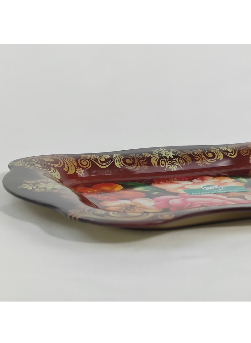 HTH Premium Flower Print Design Stainless Steel Serving Tray Durable Large Dinner Plate Decorative Plate 38x25/45x30 cm - Image 4