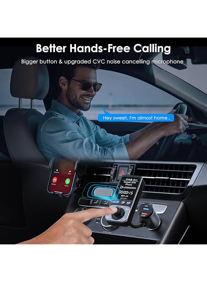 Lencent Bluetooth 5.0 Fm Transmitter With Big Color Screen, Hifi Music Treble&Bass Booster, Qc3.0 Fast Charger, Aux Car Radio Adapter, Wireless Microphone Support Hands-Free Siri Google Tf Card - Image 5