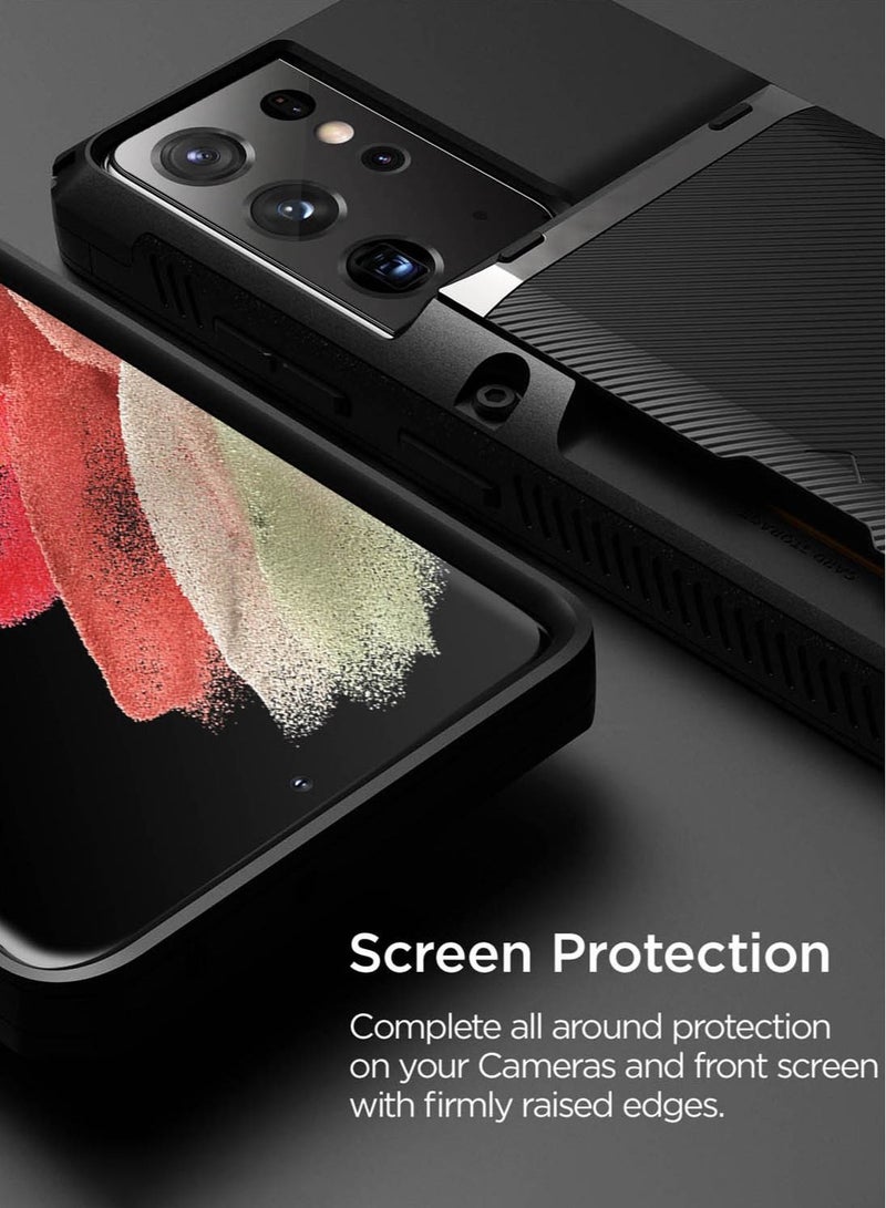 VRS Design Damda Glide Pro Case Cover Wallet with Semi Automatic Slider Card Holder Slot for Samsung Galaxy S21 Ultra - Black Groove - Image 3