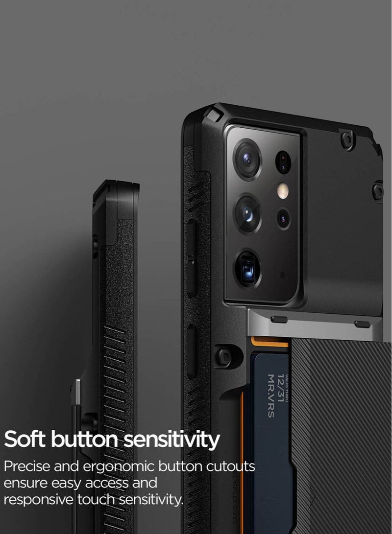 VRS Design Damda Glide Pro Case Cover Wallet with Semi Automatic Slider Card Holder Slot for Samsung Galaxy S21 Ultra - Black Groove - Image 4