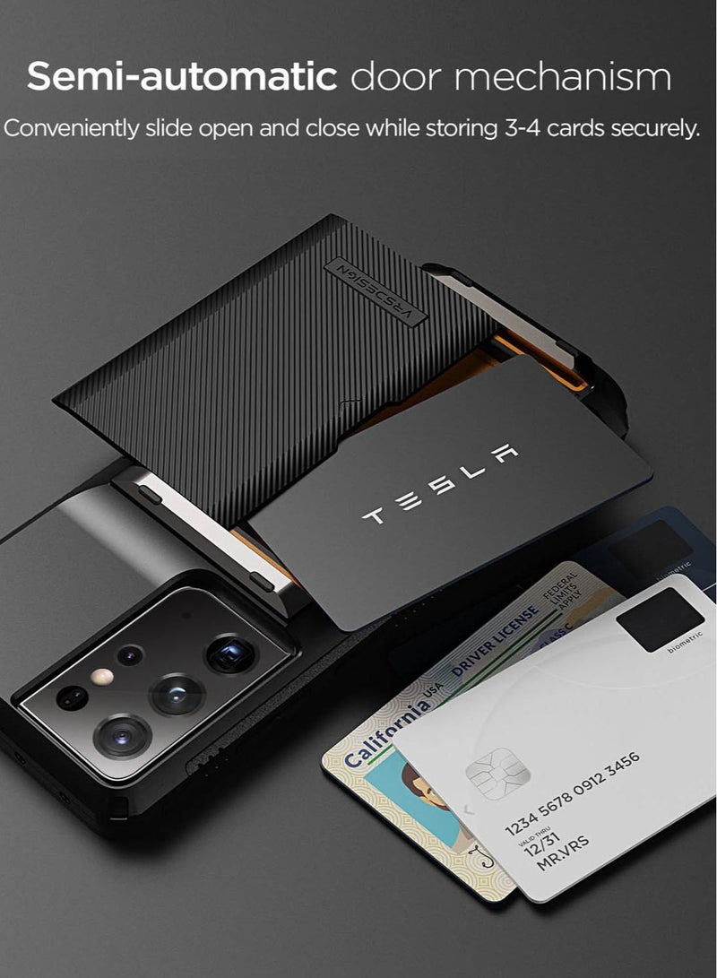 VRS Design Damda Glide Pro Case Cover Wallet with Semi Automatic Slider Card Holder Slot for Samsung Galaxy S21 Ultra - Black Groove - Image 2