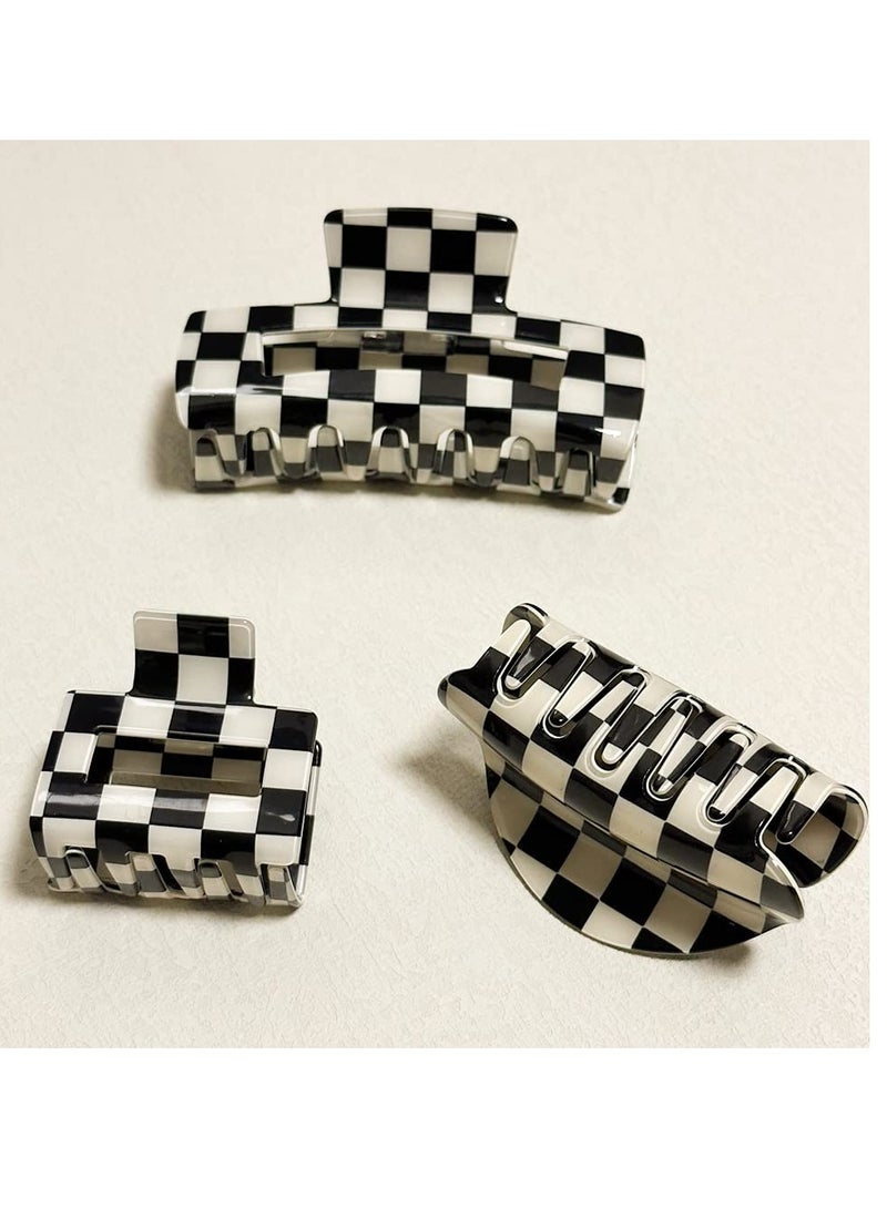 Bmobuo Vintage Checkered Y2K Hair Barrettes, Aesthetic 3Pcs Claw Clips for Women and Girls - Image 3