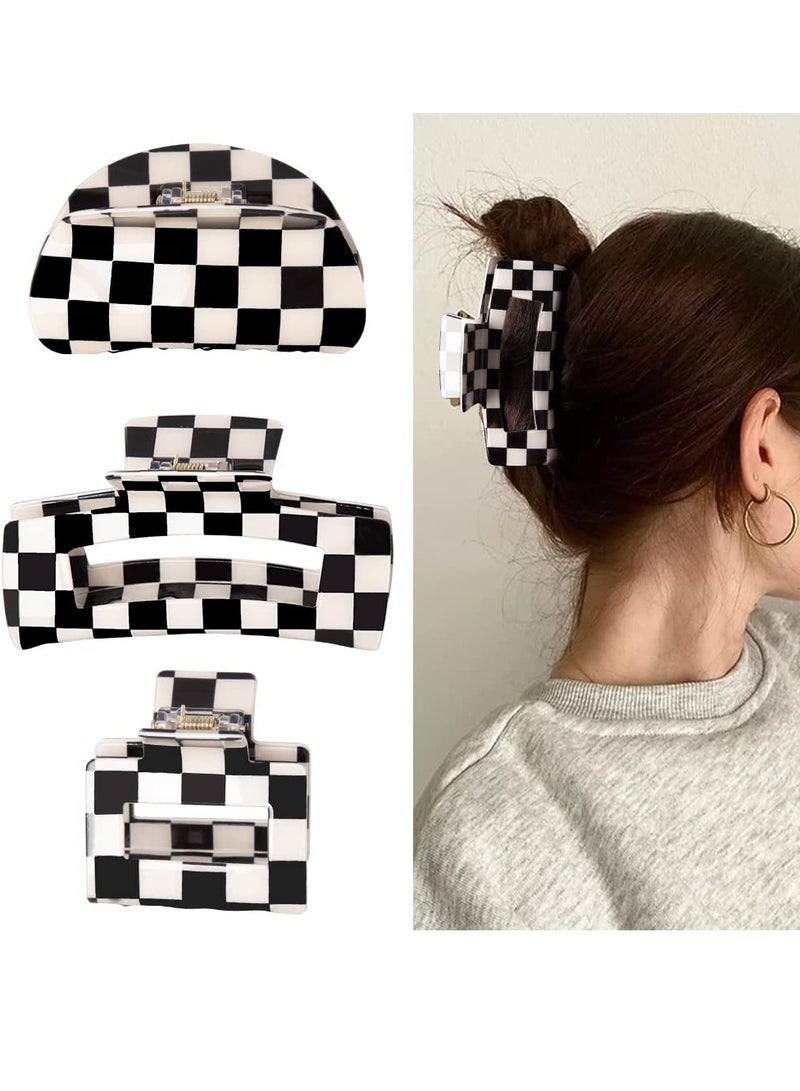 Bmobuo Vintage Checkered Y2K Hair Barrettes, Aesthetic 3Pcs Claw Clips for Women and Girls - Image 1