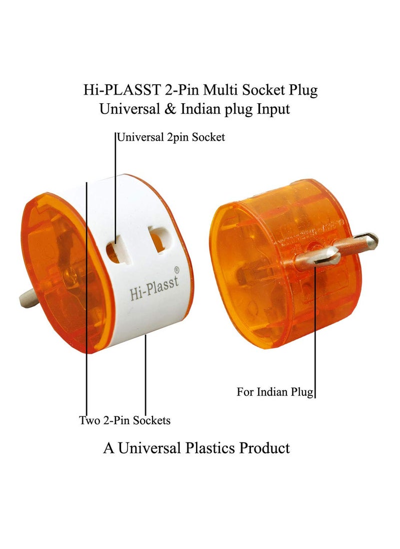 HI PLASST PINS N PLUGS HiPlasst Pack of 2 2Pin Universal Travel Adapter Multiplug Converter USAUKJapanChina to India Type D 6A Compact Design for Diwali Lights Mobile Chargers Laptops Electronics  - Image 2