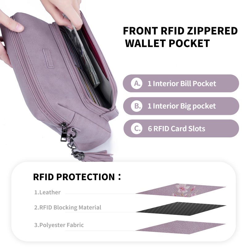 Pomelo Best Crossbody Purses for Women with Built-in RFID Wallet, Soft Suede Leather Shoulder Bags with Adjustable Strap for Travel, Work, Daily Use Purple - Image 3