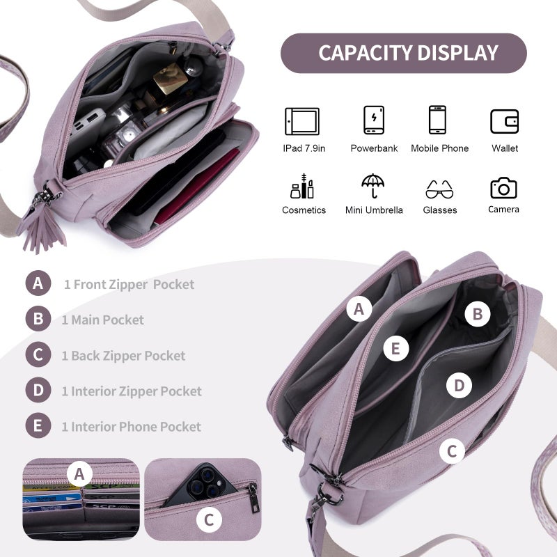 Pomelo Best Crossbody Purses for Women with Built-in RFID Wallet, Soft Suede Leather Shoulder Bags with Adjustable Strap for Travel, Work, Daily Use Purple - Image 4