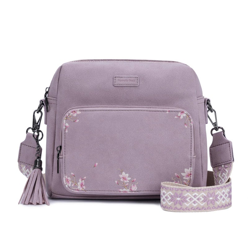 Pomelo Best Crossbody Purses for Women with Built-in RFID Wallet, Soft Suede Leather Shoulder Bags with Adjustable Strap for Travel, Work, Daily Use Purple - Image 1