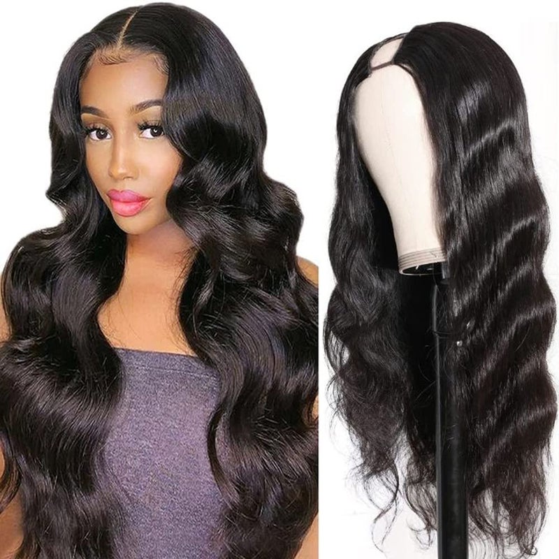 Tahikie U Part Human Hair Wig Body Wave 180 Density U Part Wig Brazilian Virgin Human Hair Wig for Black Women 10A Full Head Clip in Half Wig Glueless No Leave Out Lace Front Wig Natural Color 16inch