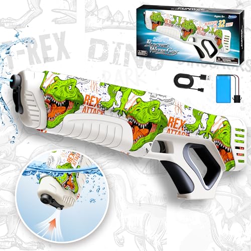 Funwee Electric Water Guns for Adults Kids Automatic Water Reload Shooting Over 250 Blasts Water Blaster Squirt Guns Up to 28 FT Long Range Beach Pool Backyard Outdoor Dinosaur Toys White - Image 1