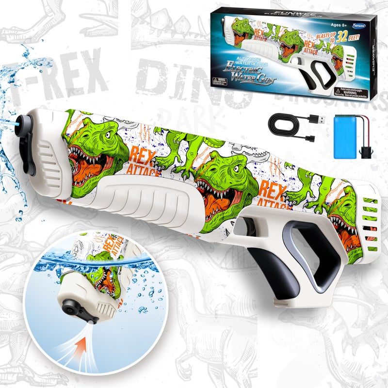 Funwee Electric Water Guns for Adults Kids Automatic Water Reload Shooting Over 250 Blasts Water Blaster Squirt Guns Up to 28 FT Long Range Beach Pool Backyard Outdoor Dinosaur Toys White - Image 3