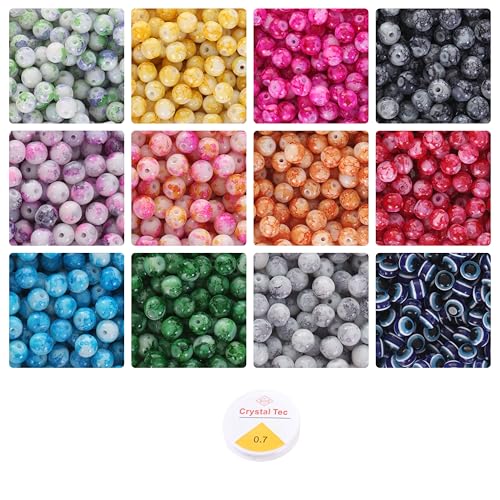 ambitieux DIY Bracelet and Jewelry Making Kit – 350+ pcs 8mm Glass Beads with Elastic String – Perfect for Handmade Bracelets and Accessories (Marble Glass) - Image 1