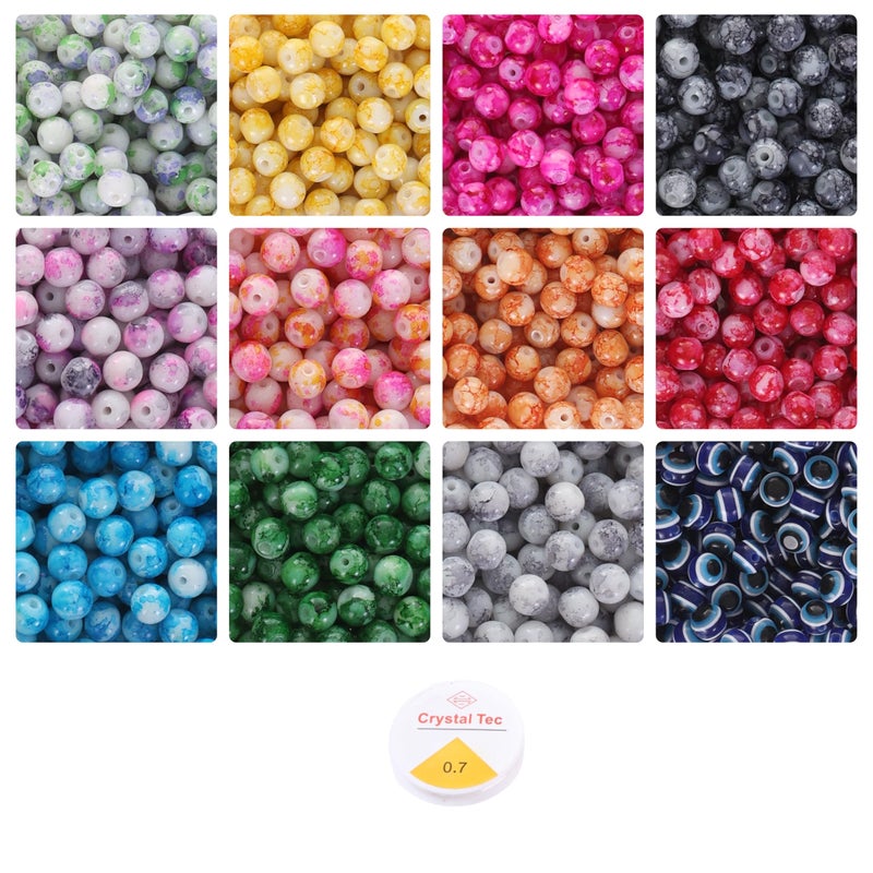 ambitieux DIY Bracelet and Jewelry Making Kit – 350+ pcs 8mm Glass Beads with Elastic String – Perfect for Handmade Bracelets and Accessories (Marble Glass) - Image 5
