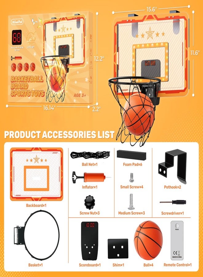 MindPal Indoor Basketball Hoop, for Boys 8-12, Led Light Mini Hoop with Electronic Scoreboard, Indoor Basketball Hoop for Kids, Boy Birthday Presents - Image 2