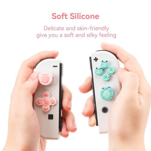 GeekShare Silicone Cross D-Pad Button Caps Set Joystick Cover - ABXY Key Buttons Sticker Compatible with Switch/OLED Joy Con - Frog & Axolotl - Image 2