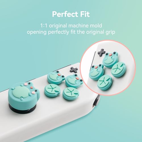 GeekShare Silicone Cross D-Pad Button Caps Set Joystick Cover - ABXY Key Buttons Sticker Compatible with Switch/OLED Joy Con - Frog & Axolotl - Image 3