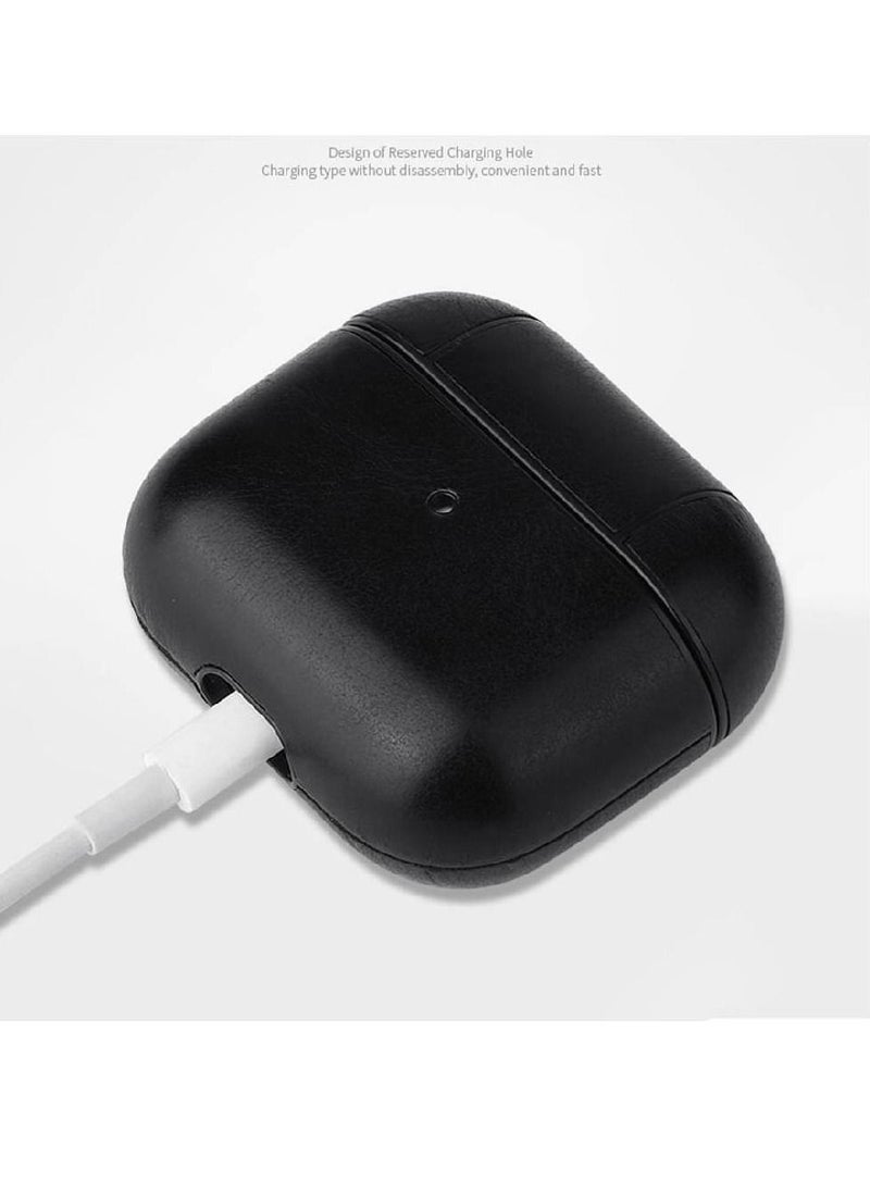 GENNEXT - Leather Smooth Texture Protective Case Cover with Buckle For AirPods 3 Black - Image 1