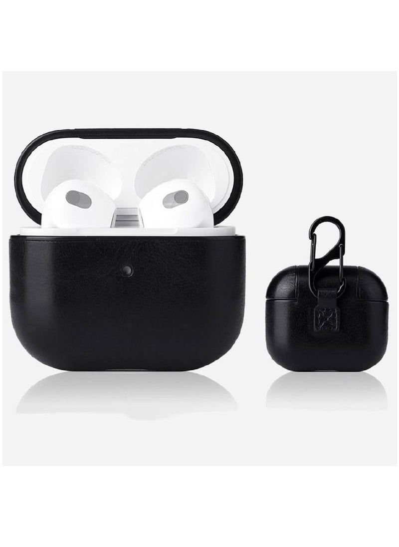 GENNEXT - Leather Smooth Texture Protective Case Cover with Buckle For AirPods 3 Black - Image 1