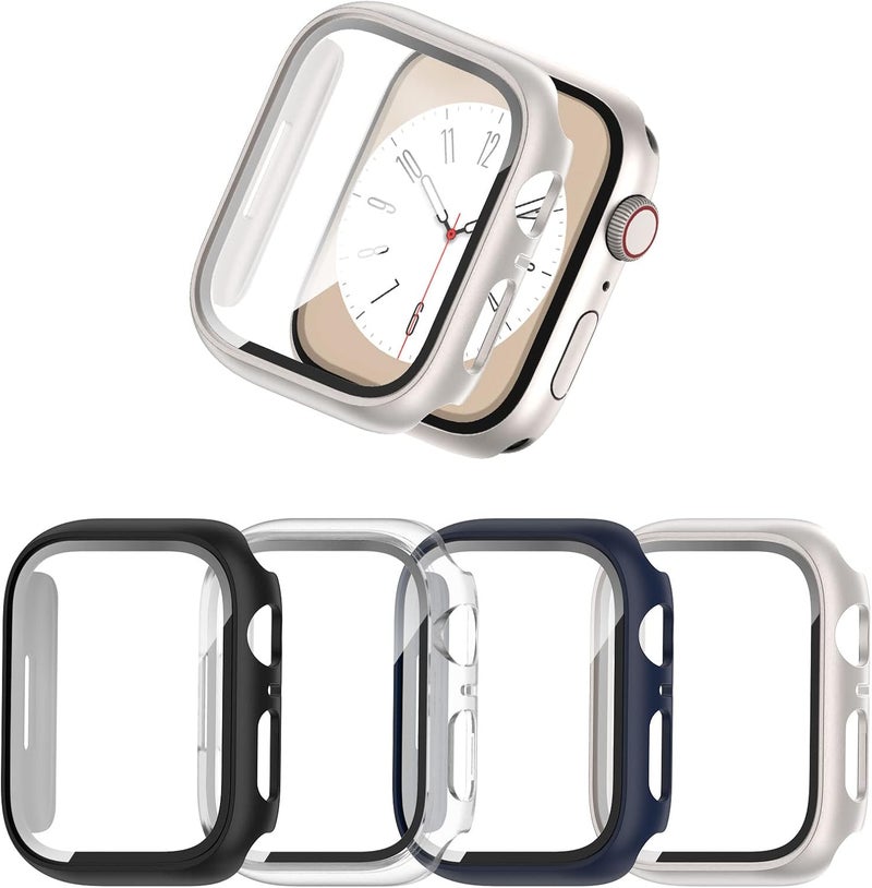 [4 Pack] for Apple Watch SE (2nd Gen)/SE/6/5/4 Screen Protector 40mm, Hard PC Ultra-Thin Cover Built-in Tempered Glass Film for Apple Watch SE 2/SE/6/5/4 40mm, Black/Clear/Blue/Starlight - Image 1